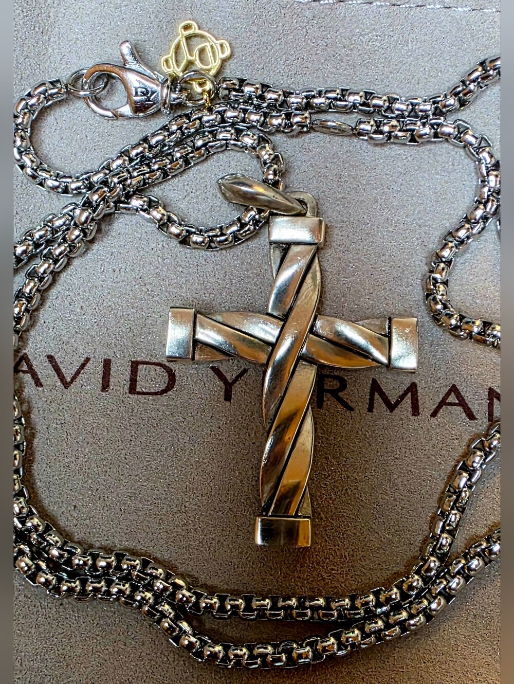 David Yurman Twisted Cable Sterling Silver Cross Pendant with Chain - Silver